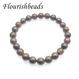 Natural Stone Bronzite 8mm Round Beads Bracelet Brown Jewelry 5pcs