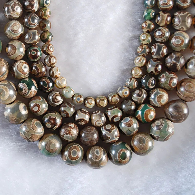 Green Tibetan Dzi Beads Spacer 8/10/12MM Round Loose Beads
