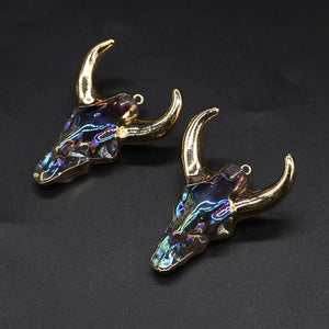 Natural Stone Bull Head Pendant OX Horn Crystal Charm for Jewelry Making