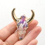 Natural Stone Bull Head Pendant OX Horn Crystal Charm for Jewelry Making