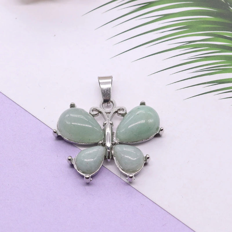 Butterfly Shape Pendant Aventurine Howlite Opal Pink Crystal Pendulum