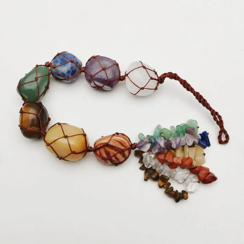 Natural Stone Car Pendant 7 Chakra Chips Merkaba Weaving Home Decor