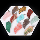 Natural Stone Angel Wing Pendant Crystal Healing Charms DIY Necklace