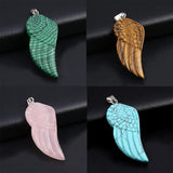 Natural Stone Angel Wing Pendant Crystal Healing Charms DIY Necklace