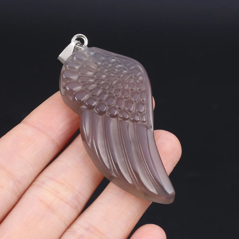 Natural Stone Angel Wing Pendant Crystal Healing Charms DIY Necklace