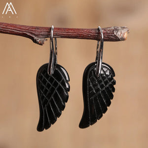 Natural Stone Angel Wing Dangle Earrings Unique Drop Jewelry Gift