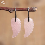 Natural Stone Angel Wing Dangle Earrings Unique Drop Jewelry Gift