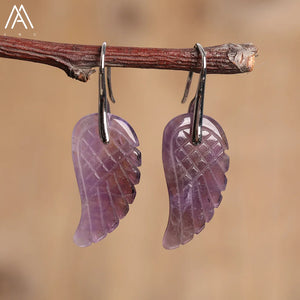Natural Stone Angel Wing Dangle Earrings Unique Drop Jewelry Gift