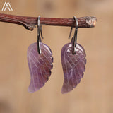 Natural Stone Angel Wing Dangle Earrings Unique Drop Jewelry Gift