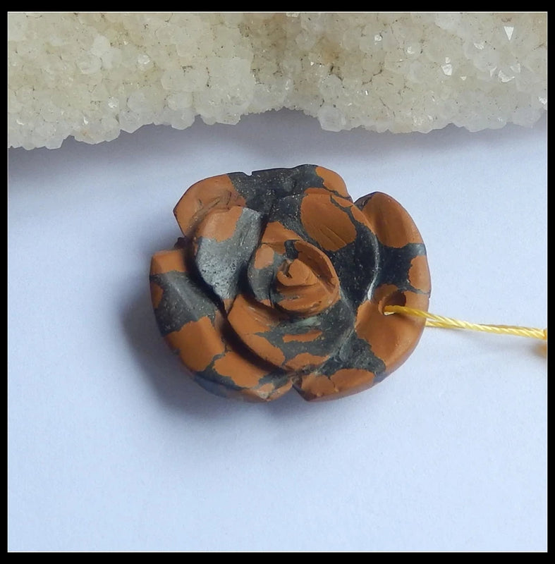Natural Stone Carved Flower Turquoise Pendant Bead 28*27*8mm Brown Jewelry