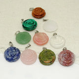 Natural Stone Carved Flower Pendant Drop Findings