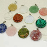Natural Stone Carved Flower Pendant Drop Findings