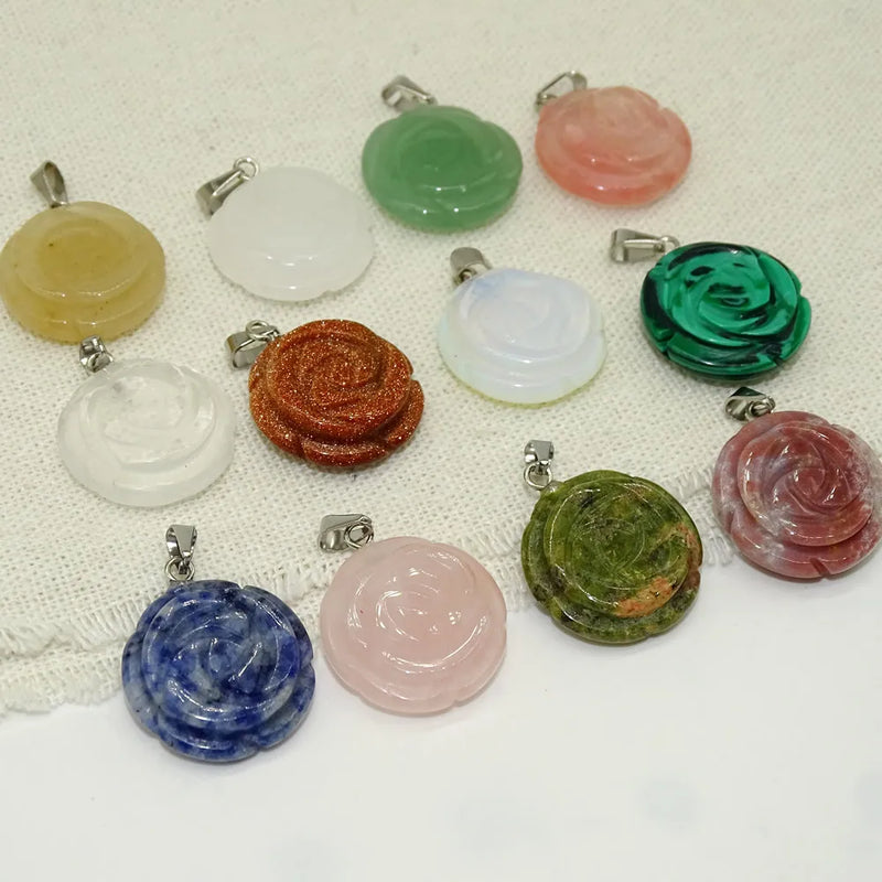 Natural Stone Carved Flower Pendant Drop Findings