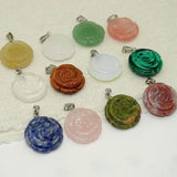 Natural Stone Carved Flower Pendant Drop Findings