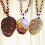 Natural Stone Carved Pendant Agates Pendant Jades Leaf Necklace Pendant