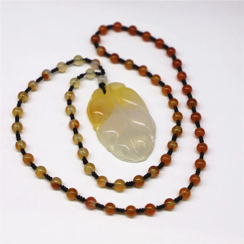 Natural Stone Carved Pendant Agates Pendant Jades Leaf Necklace Pendant