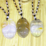 Natural Stone Carved Pendant Agates Pendant Jades Leaf Necklace Pendant