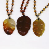 Natural Stone Carved Pendant Agates Pendant Jades Leaf Necklace Pendant