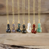 Stone Carved Phallus Pendant Chain,Wire Wrapped Crystal Mini Penis Necklace