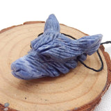 Natural Stone Carved Wolf Head Coral Pendant