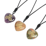 Natural Stone Carving Triple Spiral Reiki Symbol Pendant Necklace For Women