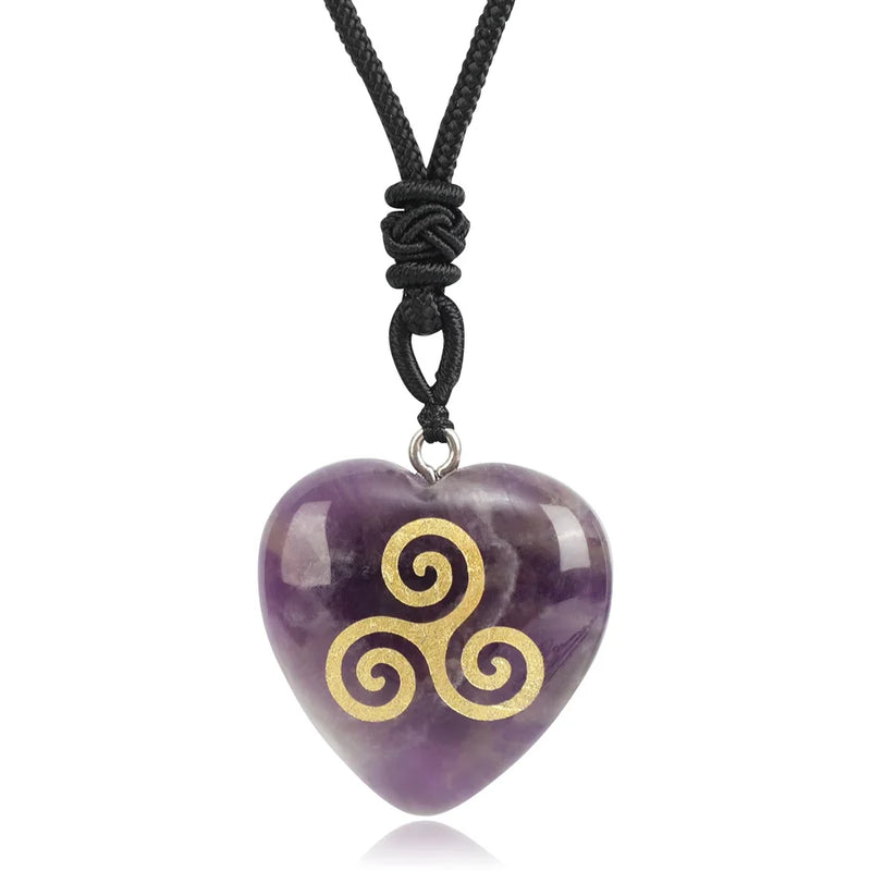 Natural Stone Carving Triple Spiral Reiki Symbol Pendant Necklace For Women