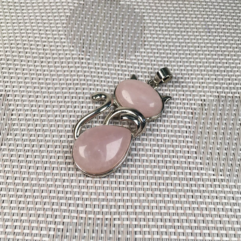 Cat Shape Rose Quartz/Tiger Eye Pendant 25x45mm
