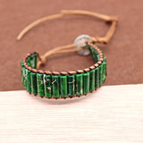 Natural Stone Chakra Bracelet Tube Beads Leather Wrap Couples Bracelets