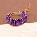 Natural Stone Chakra Bracelet Tube Beads Leather Wrap Couples Bracelets