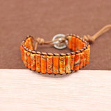 Natural Stone Chakra Bracelet Tube Beads Leather Wrap Couples Bracelets