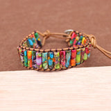 Natural Stone Chakra Bracelet Tube Beads Leather Wrap Couples Bracelets
