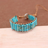 Natural Stone Chakra Bracelet Tube Beads Leather Wrap Couples Bracelets