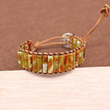 Natural Stone Chakra Bracelet Tube Beads Leather Wrap Couples Bracelets