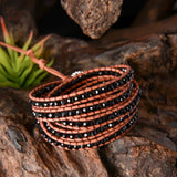 Natural Stone Charm 5 Strands Wrap Boho Leather Bracelet