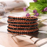 Natural Stone Charm 5 Strands Wrap Boho Leather Bracelet