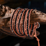 Natural Stone Charm 5 Strands Wrap Boho Leather Bracelet