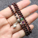 Red Garnet 3-Row 5mm Round Beads Bracelet with Tibetan Silver Pendant
