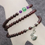 Red Garnet 3-Row 5mm Round Beads Bracelet with Tibetan Silver Pendant