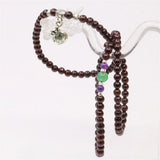 Red Garnet 3-Row 5mm Round Beads Bracelet with Tibetan Silver Pendant