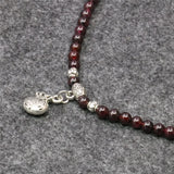 Red Garnet 3-Row 5mm Round Beads Bracelet with Tibetan Silver Pendant