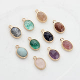 Natural Stone Charms Pendant Oval Shape Faceted Stone Charms For DIY Jewelry