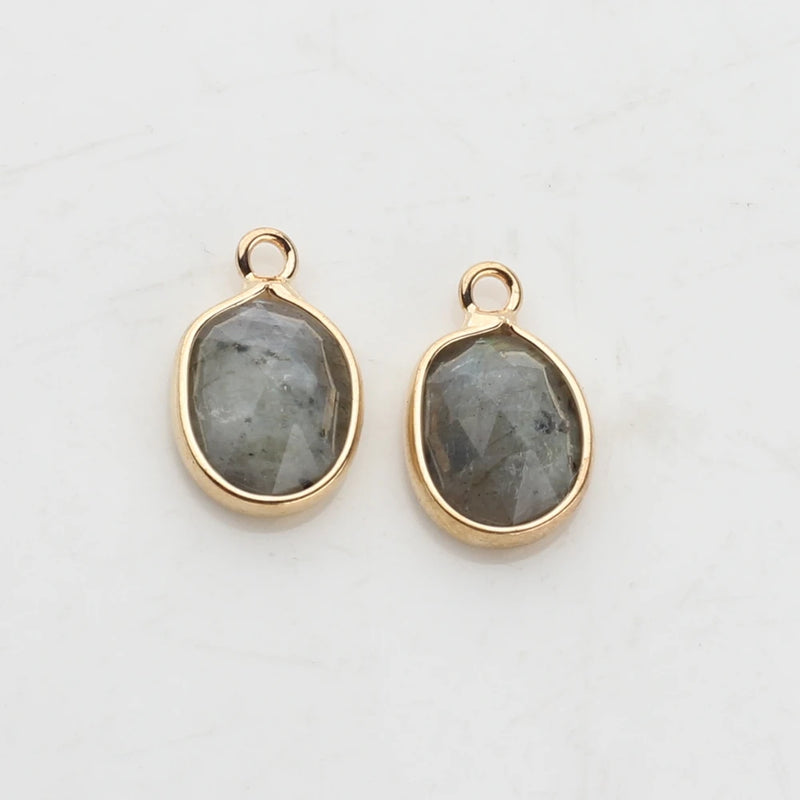 Natural Stone Charms Pendant Oval Shape Faceted Stone Charms For DIY Jewelry