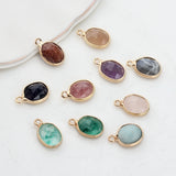Natural Stone Charms Pendant Oval Shape Faceted Stone Charms For DIY Jewelry