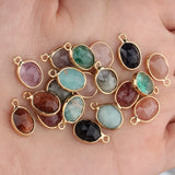 Natural Stone Charms Pendant Oval Shape Faceted Stone Charms For DIY Jewelry