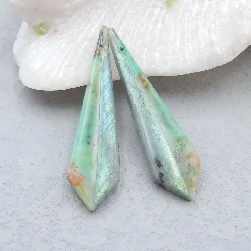 Chrysocolla & Labradorite Earrings, Natural Stone Jewelry