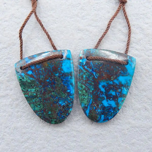 Chrysocolla Gemstone Earring Beads 26x20x5mm 10g Double Hole Jewelry