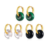 Natural Stone Circle Dangling Huggie Earrings, Women Interlinked Hoops
