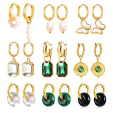 Natural Stone Circle Dangling Huggie Earrings, Women Interlinked Hoops