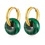 Natural Stone Circle Dangling Huggie Earrings, Women Interlinked Hoops