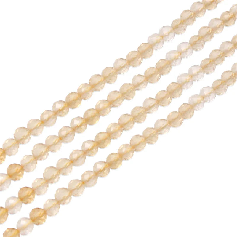 Citrine Yellow Quartz Crystal Beads 3.5/4mm Faceted Round Shape